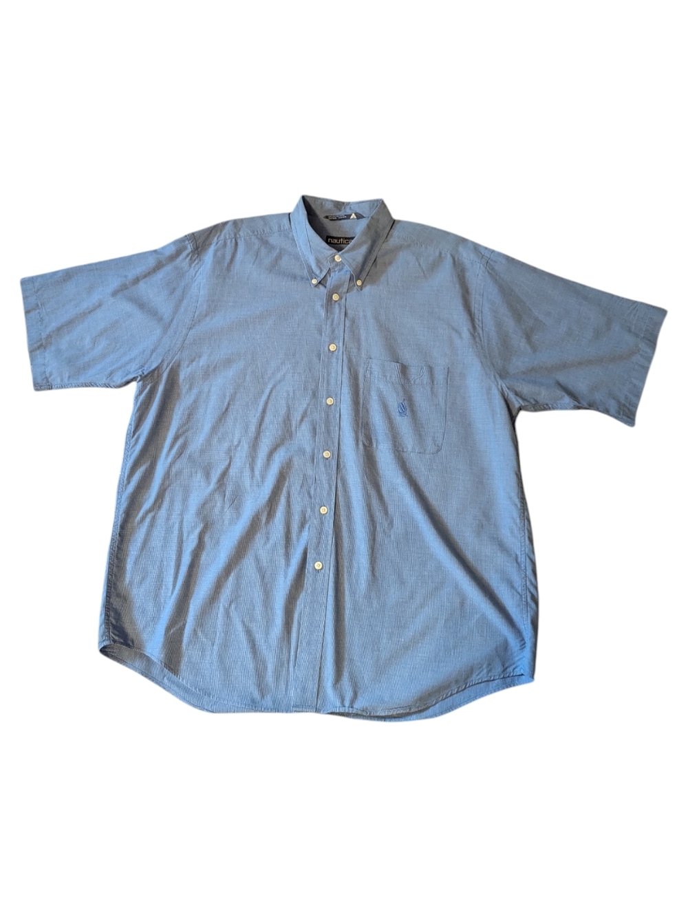 Nautica Blue Micro-Checkered Button Down Collar SS Casual Shirt Men's XL